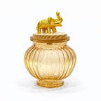 Ribbed Amber Glass Jar | Elephant Lid — Castle Crafts