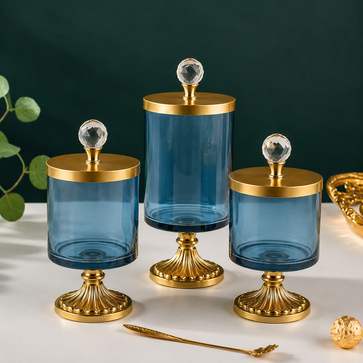 Glass Pedestal Jar | Crystal Ball Lid | 3 Sizes — Castle Crafts