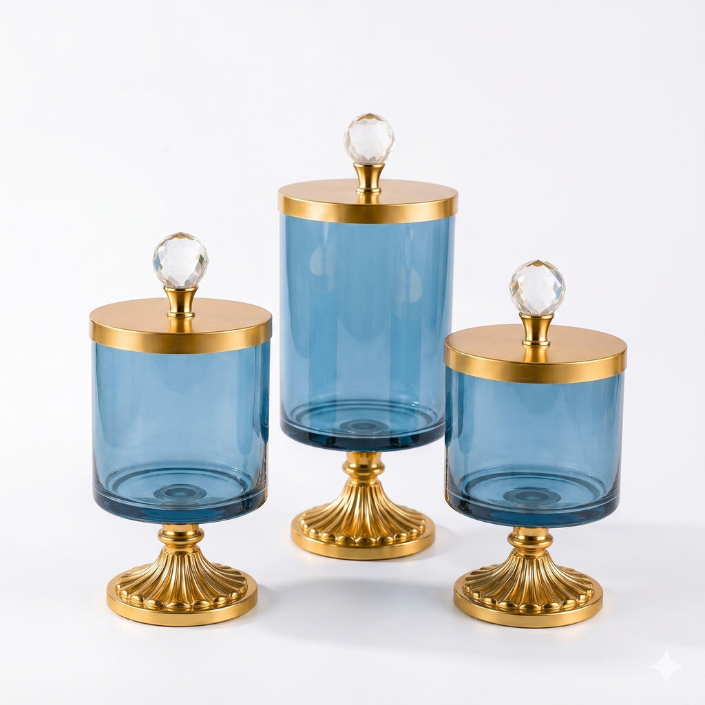Glass Pedestal Jar | Crystal Ball Lid | 3 Sizes — Castle Crafts