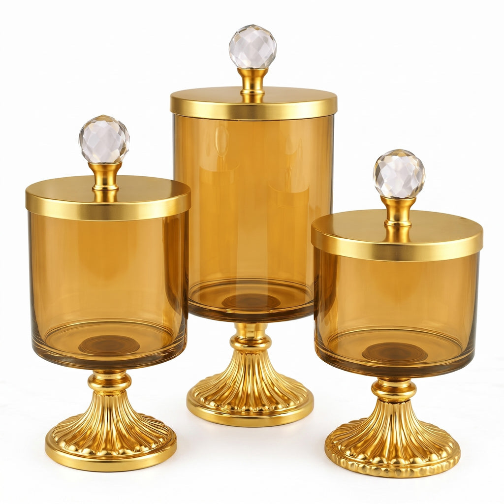 Glass Pedestal Jar | Crystal Ball Lid | 3 Sizes — Castle Crafts