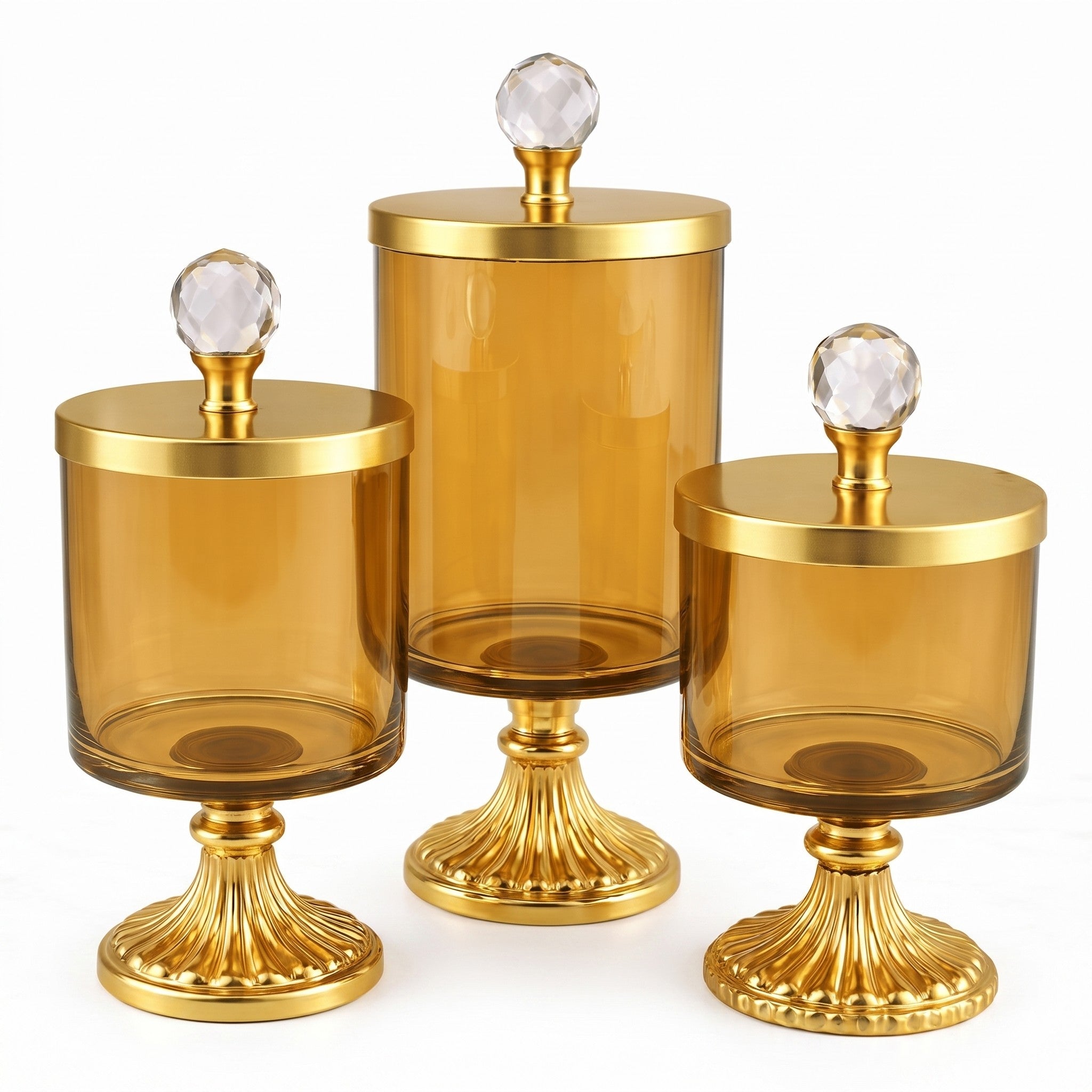 Glass Pedestal Jar | Crystal Ball Lid | 3 Sizes — Castle Crafts