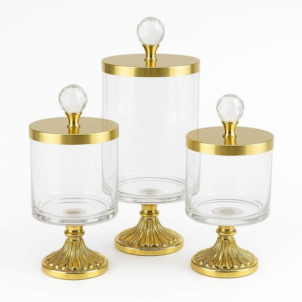 Glass Pedestal Jar | Crystal Ball Lid | 3 Sizes — Castle Crafts