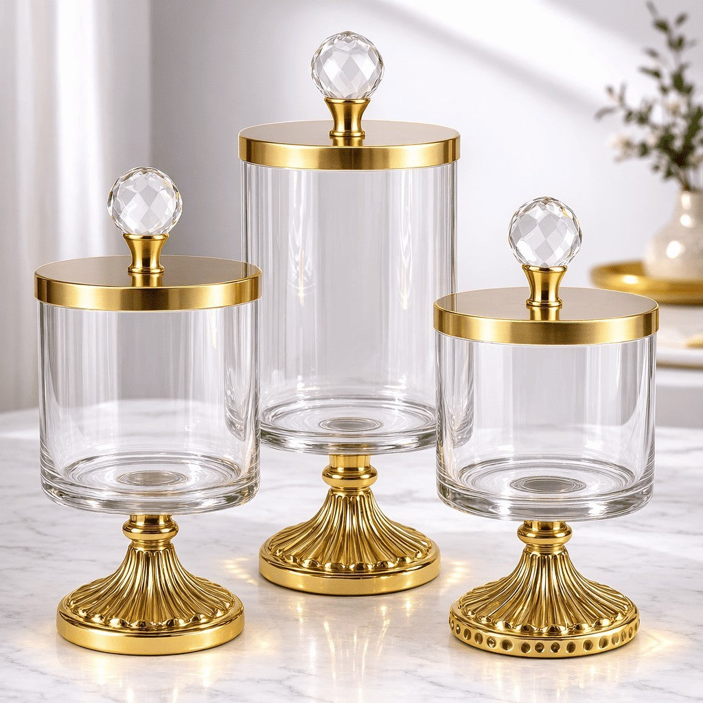 Glass Pedestal Jar | Crystal Ball Lid | 3 Sizes — Castle Crafts