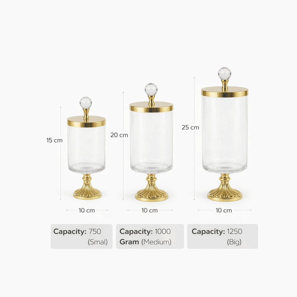 Glass Pedestal Jar | Crystal Ball Lid | 3 Sizes — Castle Crafts