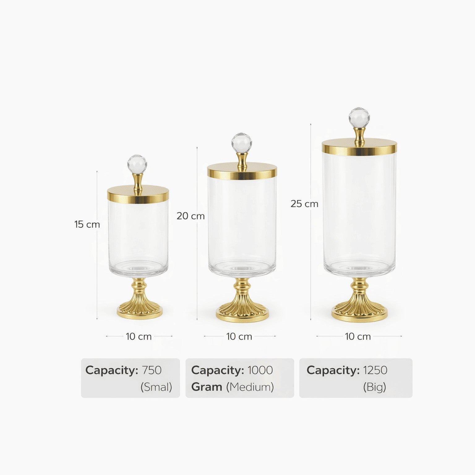 Glass Pedestal Jar | Crystal Ball Lid | 3 Sizes — Castle Crafts