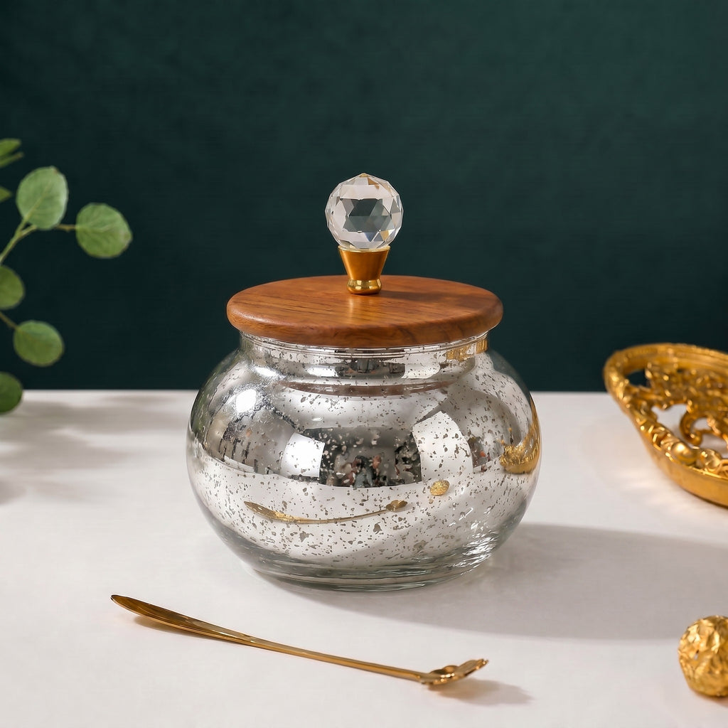 Mercury Glass Roly-Poly Jar | Crystal Lid — Castle Crafts