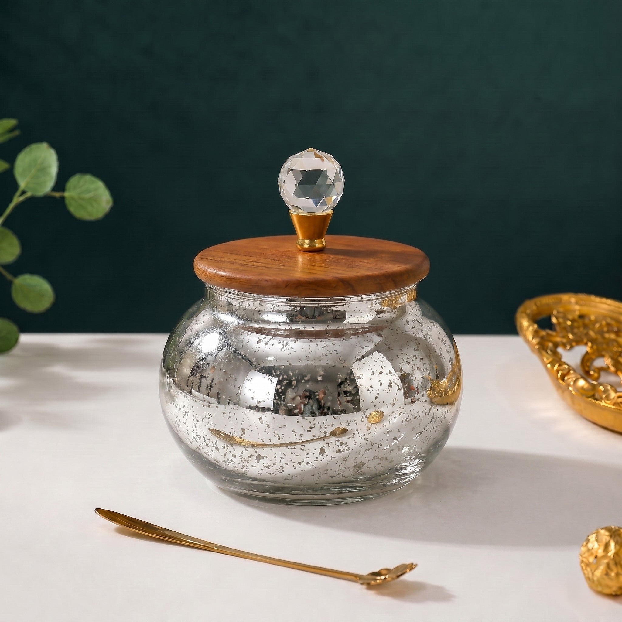 Mercury Glass Roly-Poly Jar | Crystal Lid — Castle Crafts