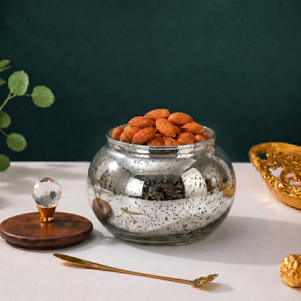 Mercury Glass Roly-Poly Jar | Crystal Lid — Castle Crafts