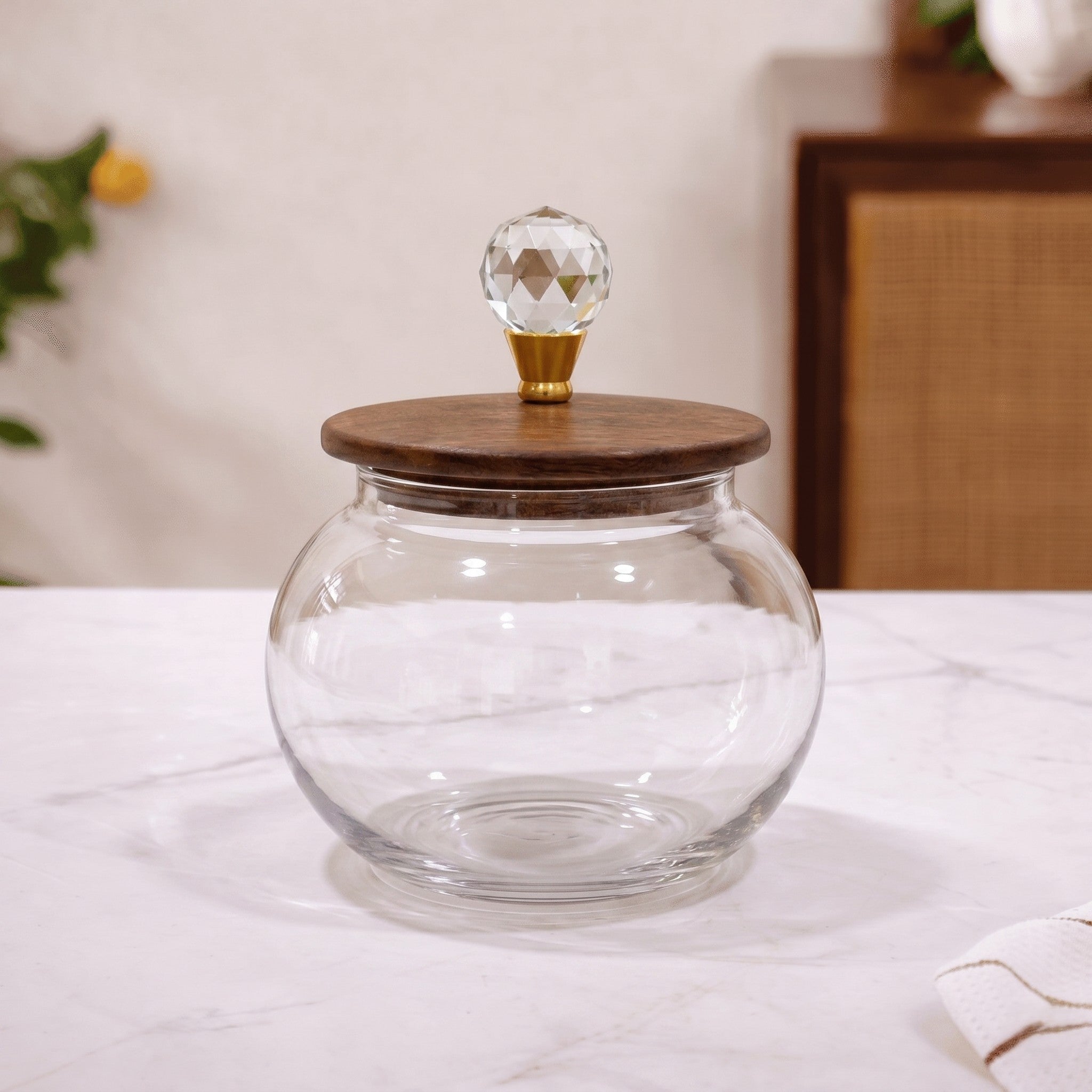 Transparent Roly-Poly Glass Jar | Crystal Lid — Castle Crafts