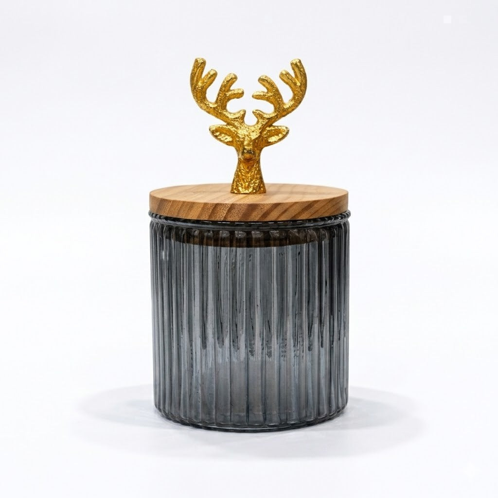 Ribbed Glass Jar | Stag Antler Lid | 2 Colors — Castle Crafts