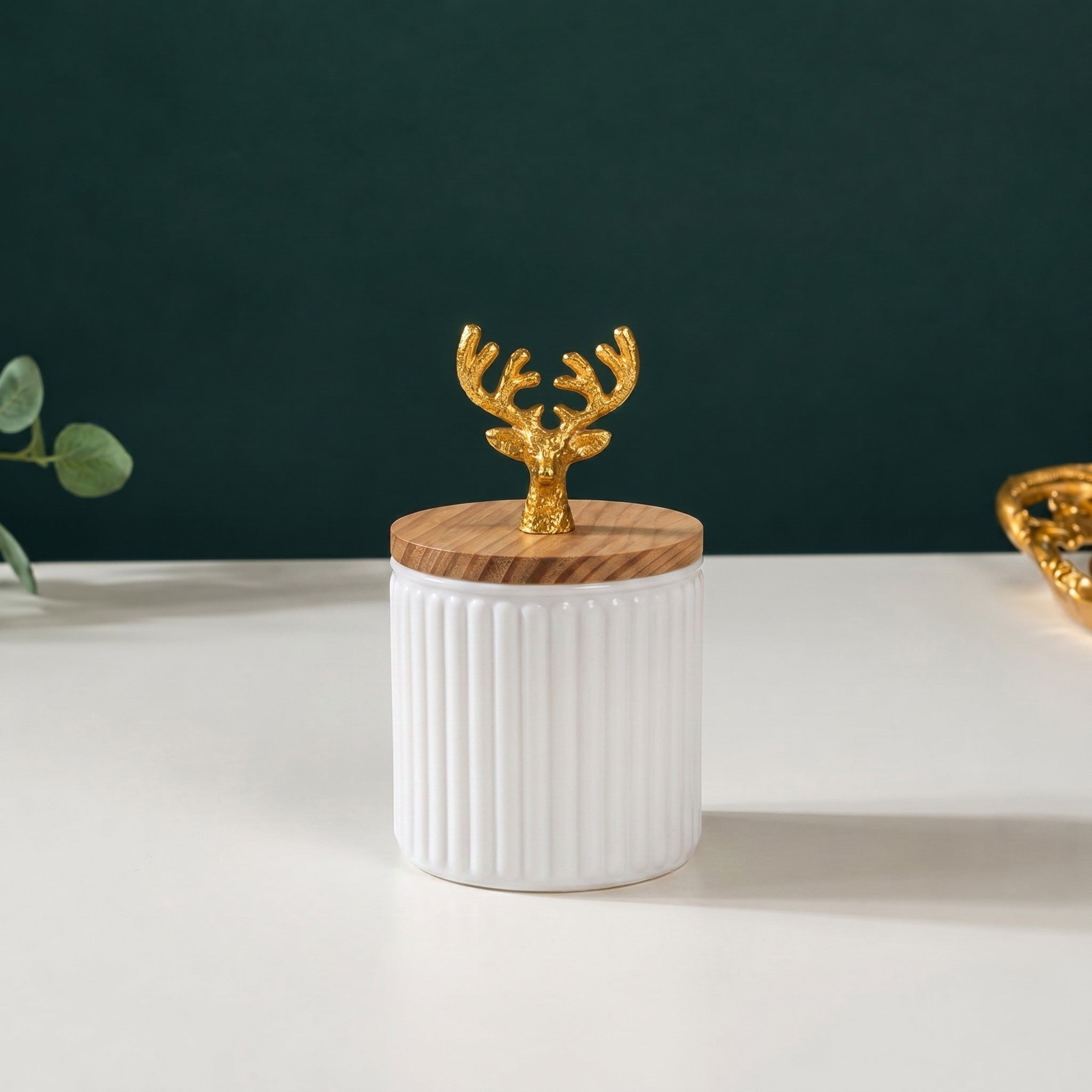Ribbed Jar | Stag Lid | Glass & Ceramic — Castle Crafts