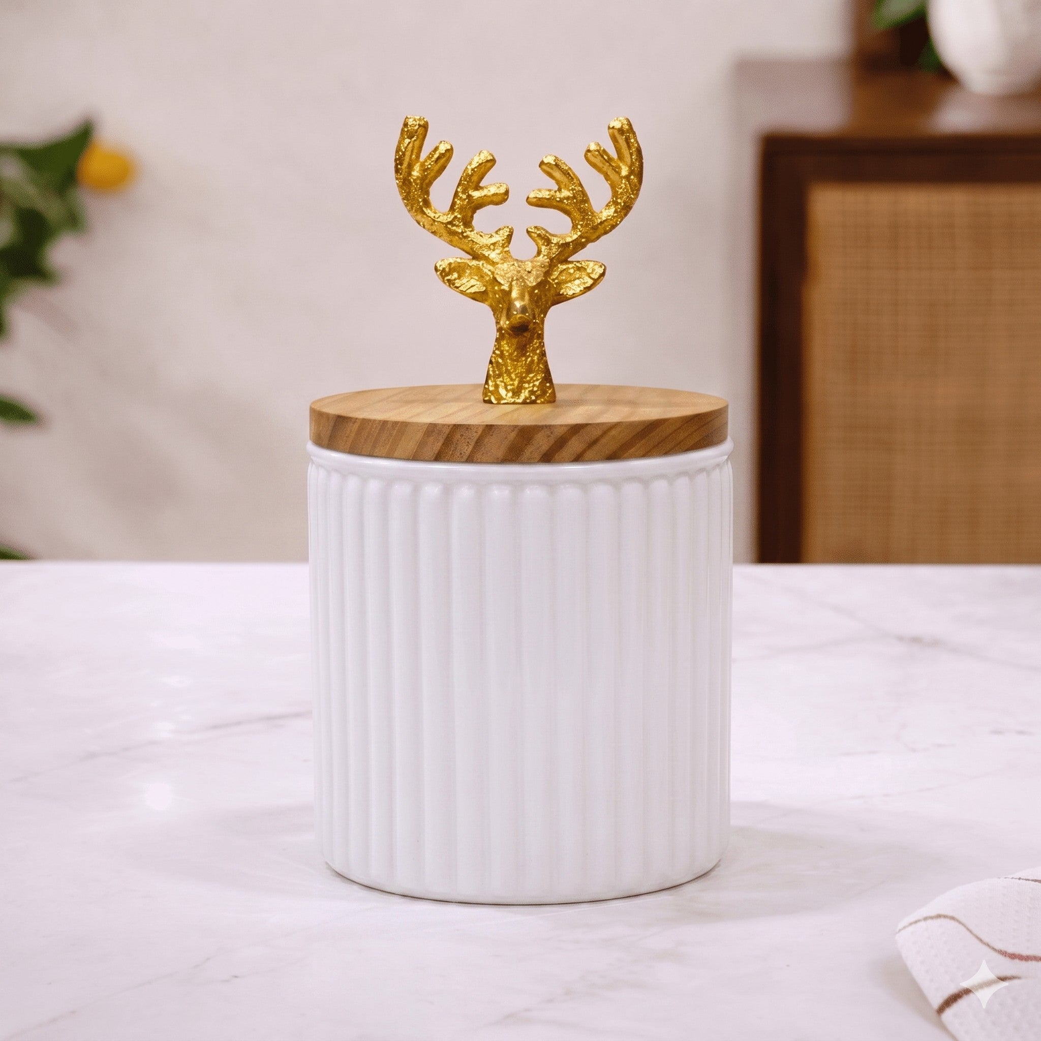 Ribbed Jar | Stag Lid | Glass & Ceramic — Castle Crafts