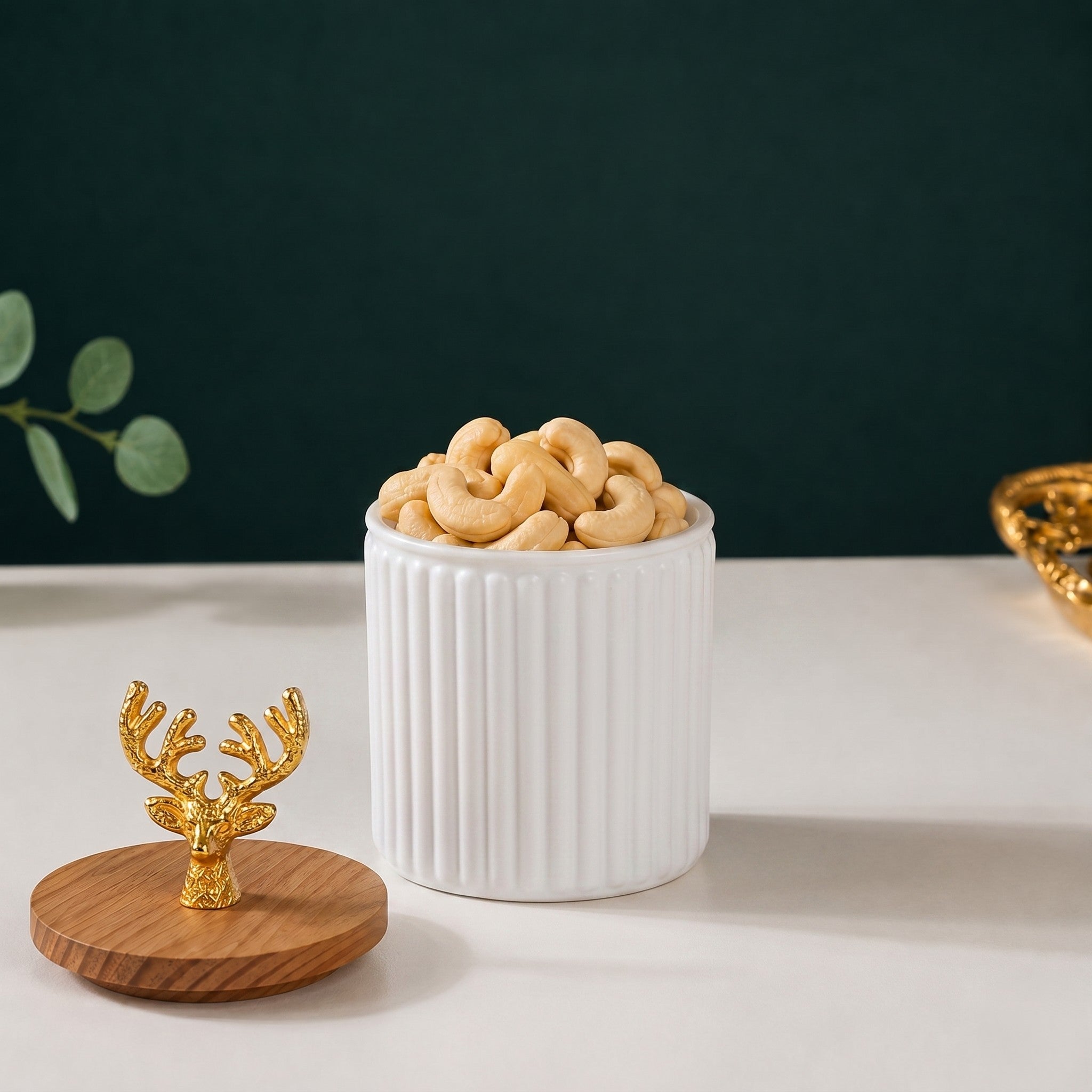 Ribbed Jar | Stag Lid | Glass & Ceramic — Castle Crafts