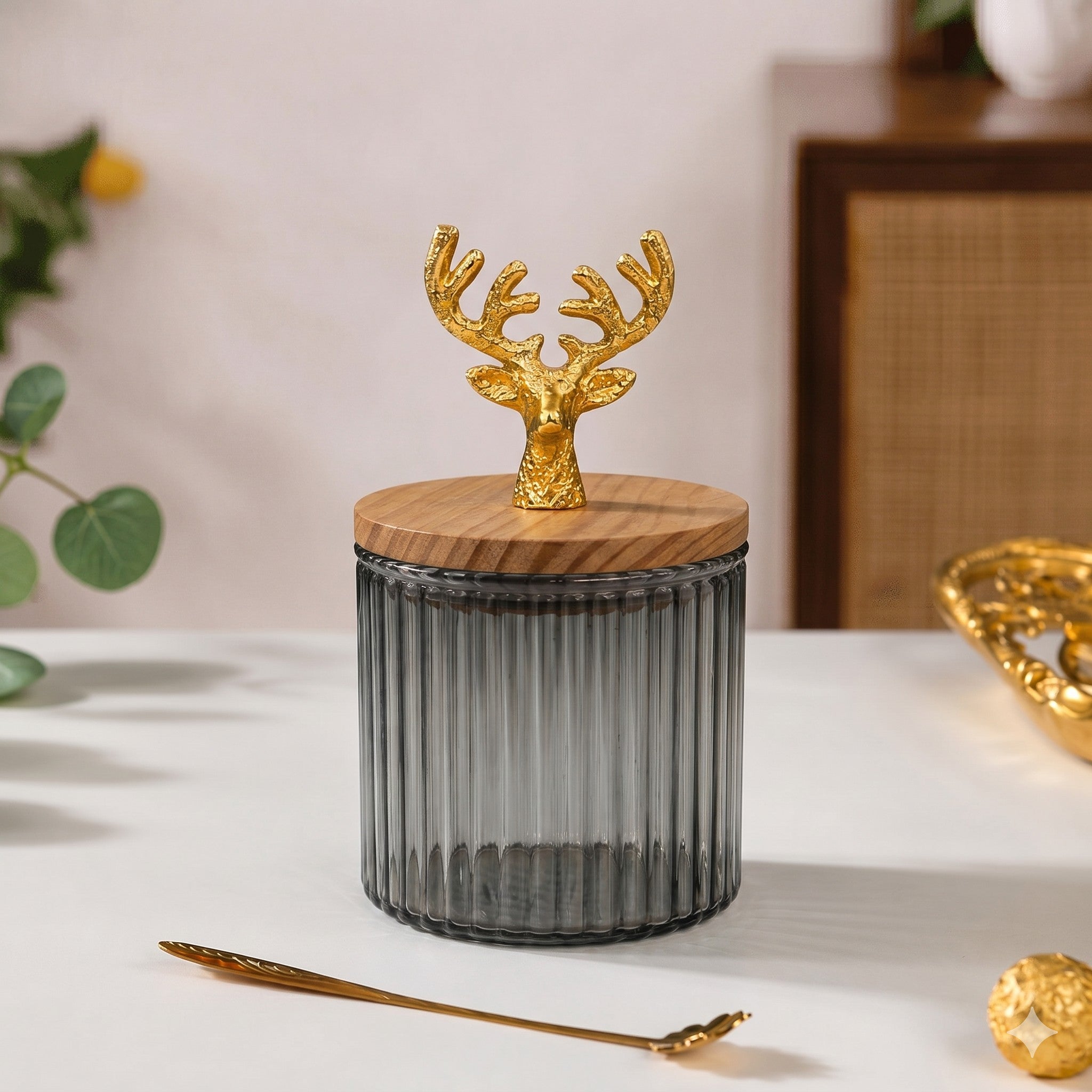 Ribbed Glass Jar | Stag Antler Lid | 2 Colors — Castle Crafts