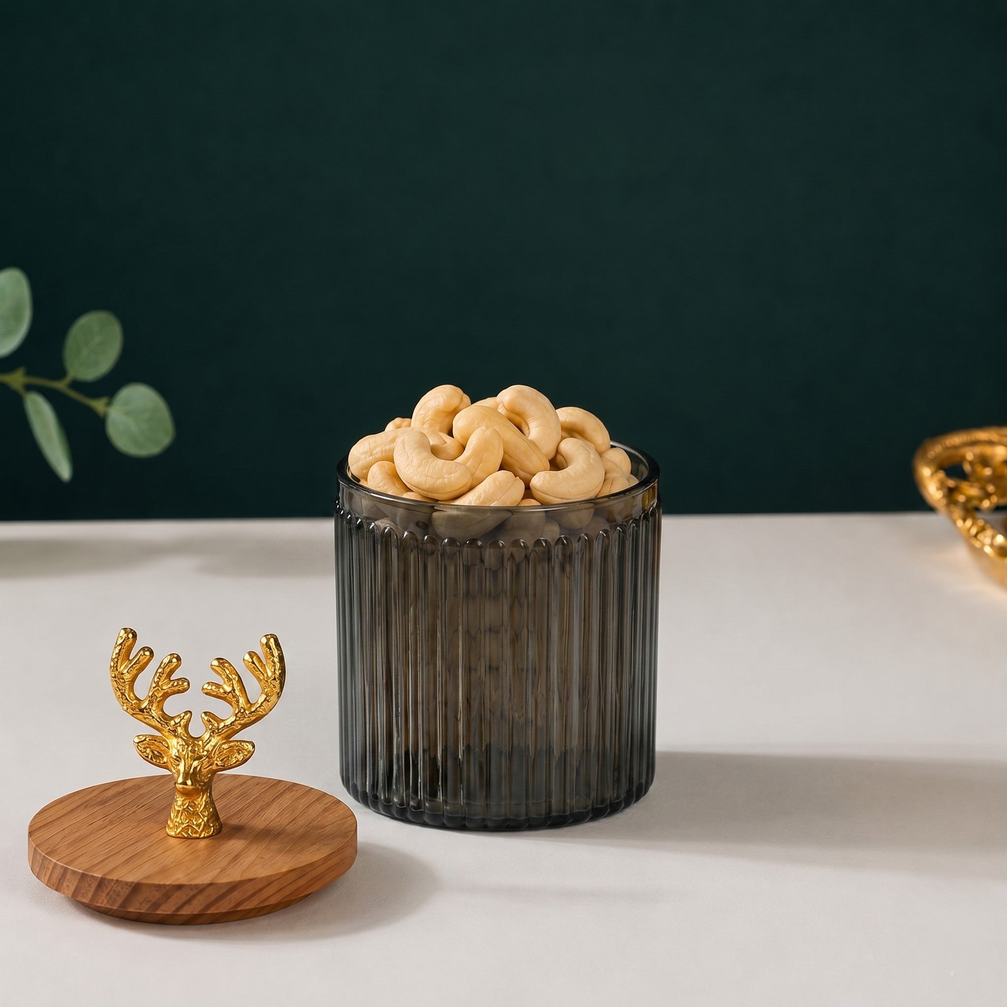 Ribbed Glass Jar | Stag Antler Lid | 2 Colors — Castle Crafts
