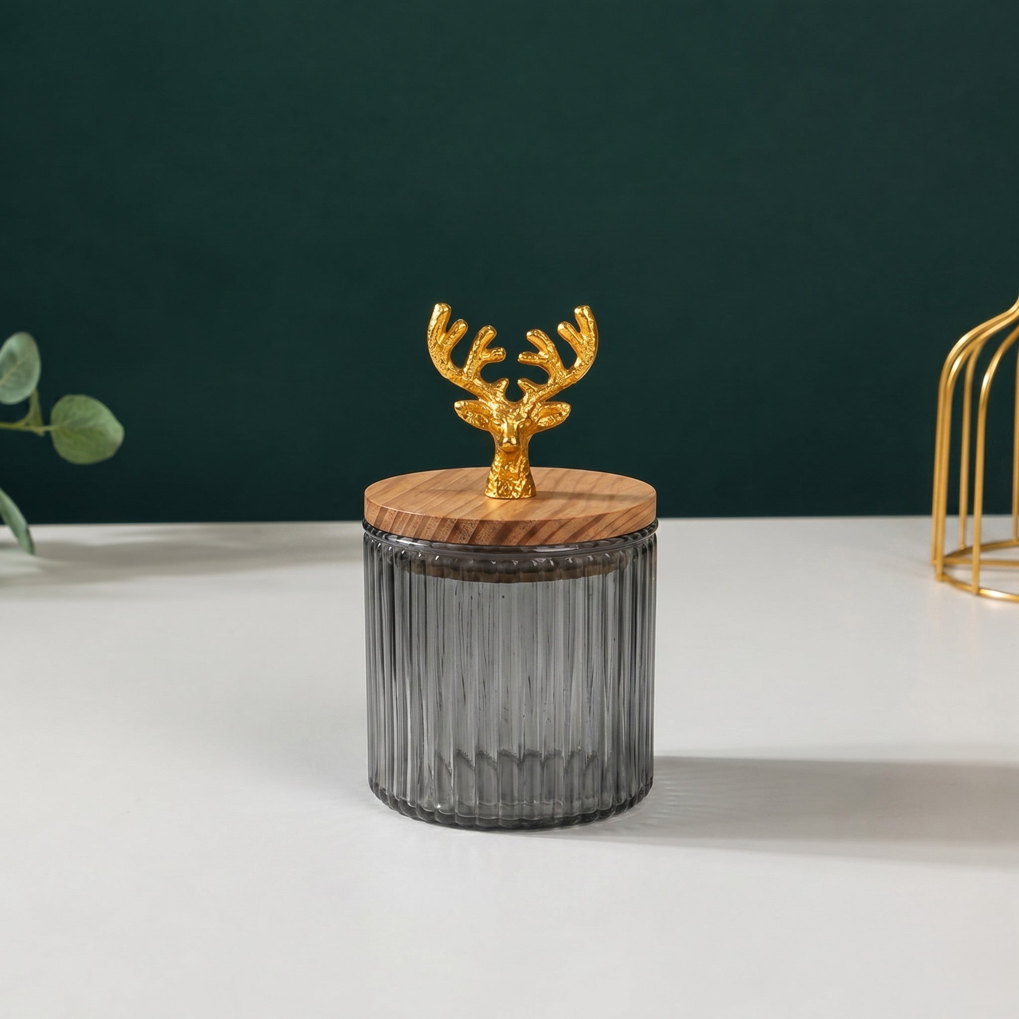 Ribbed Glass Jar | Stag Antler Lid | 2 Colors — Castle Crafts
