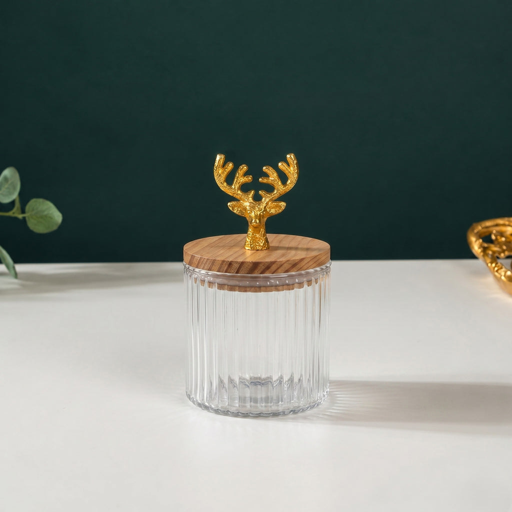 Ribbed Jar | Stag Lid | Glass & Ceramic — Castle Crafts