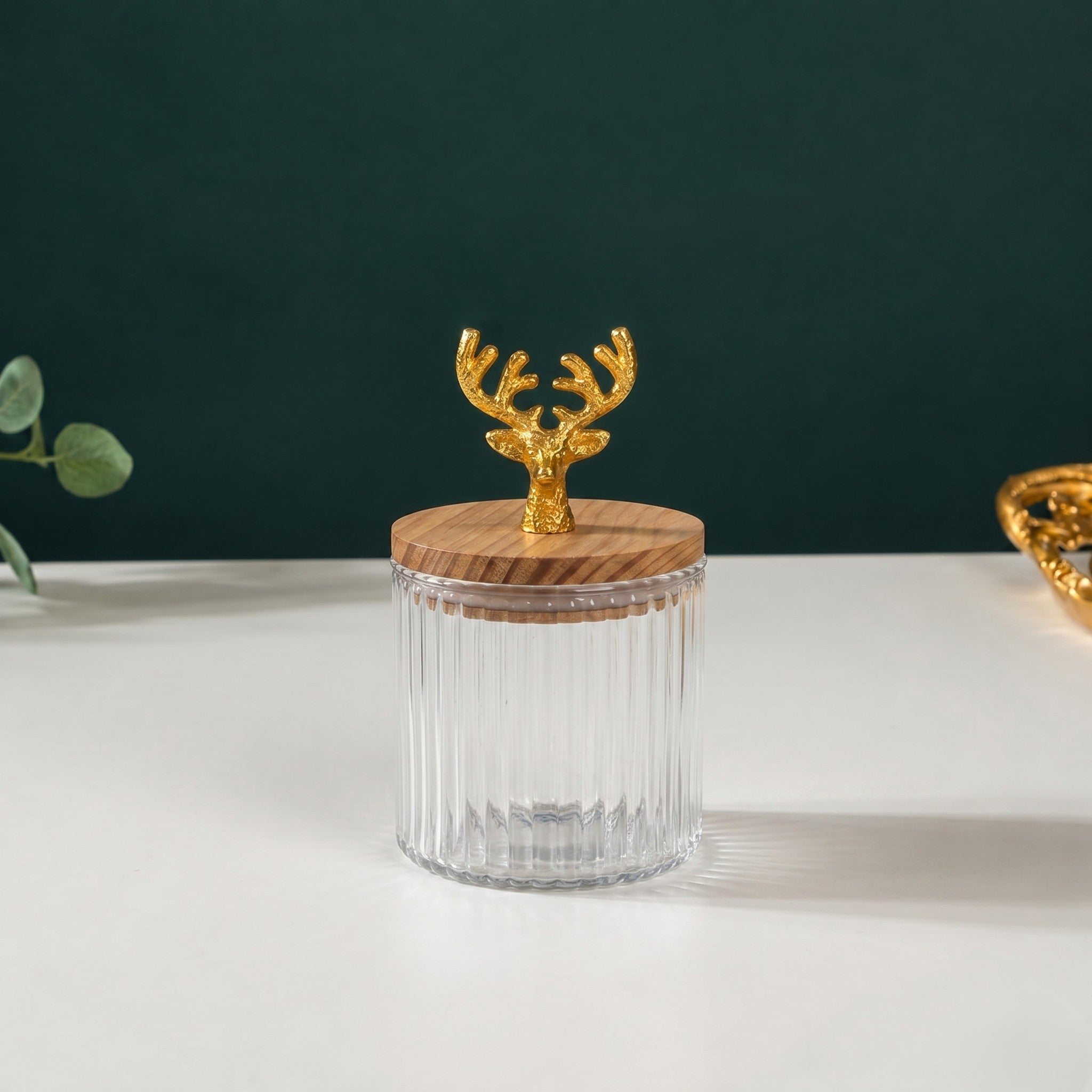 Ribbed Jar | Stag Lid | Glass & Ceramic — Castle Crafts