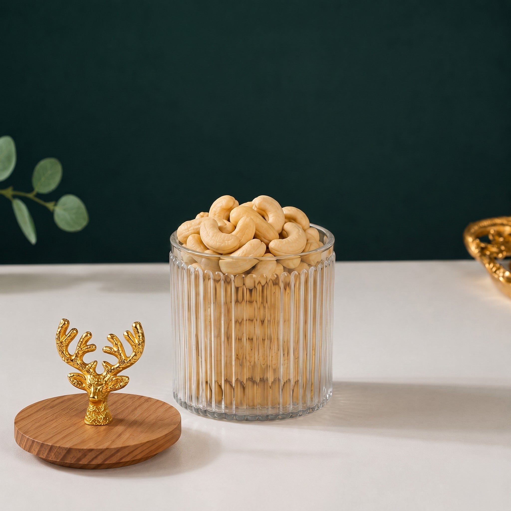 Ribbed Jar | Stag Lid | Glass & Ceramic — Castle Crafts