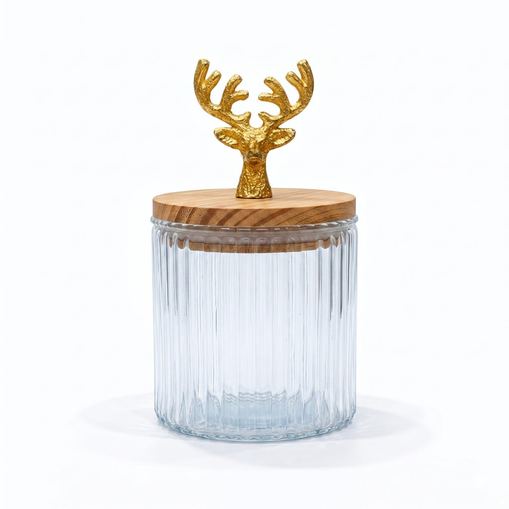 Ribbed Jar | Stag Lid | Glass & Ceramic — Castle Crafts