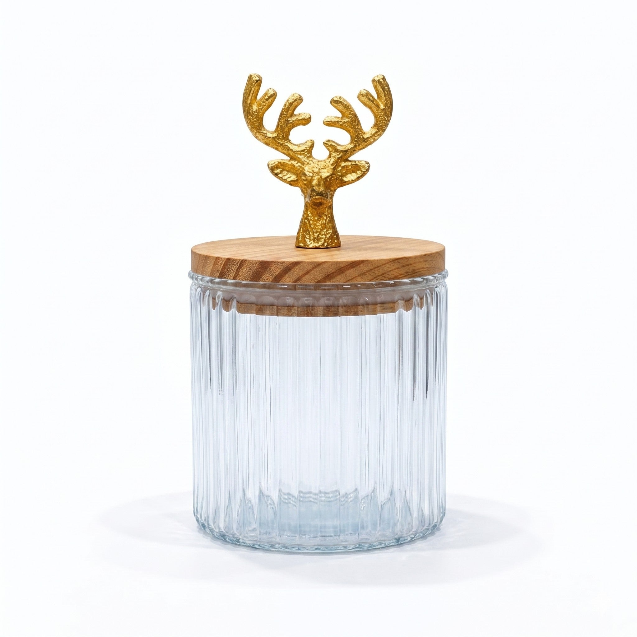 Ribbed Jar | Stag Lid | Glass & Ceramic — Castle Crafts