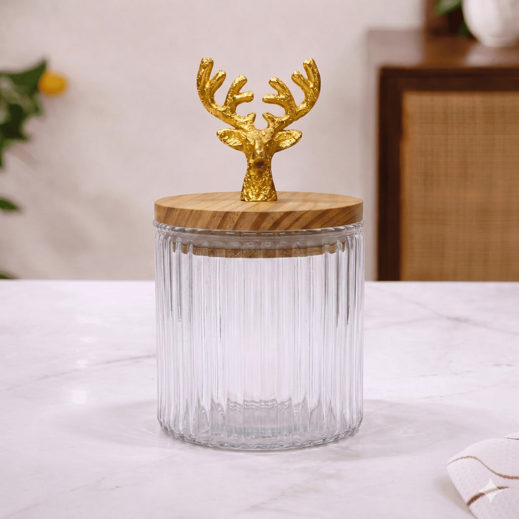 Ribbed Jar | Stag Lid | Glass & Ceramic — Castle Crafts