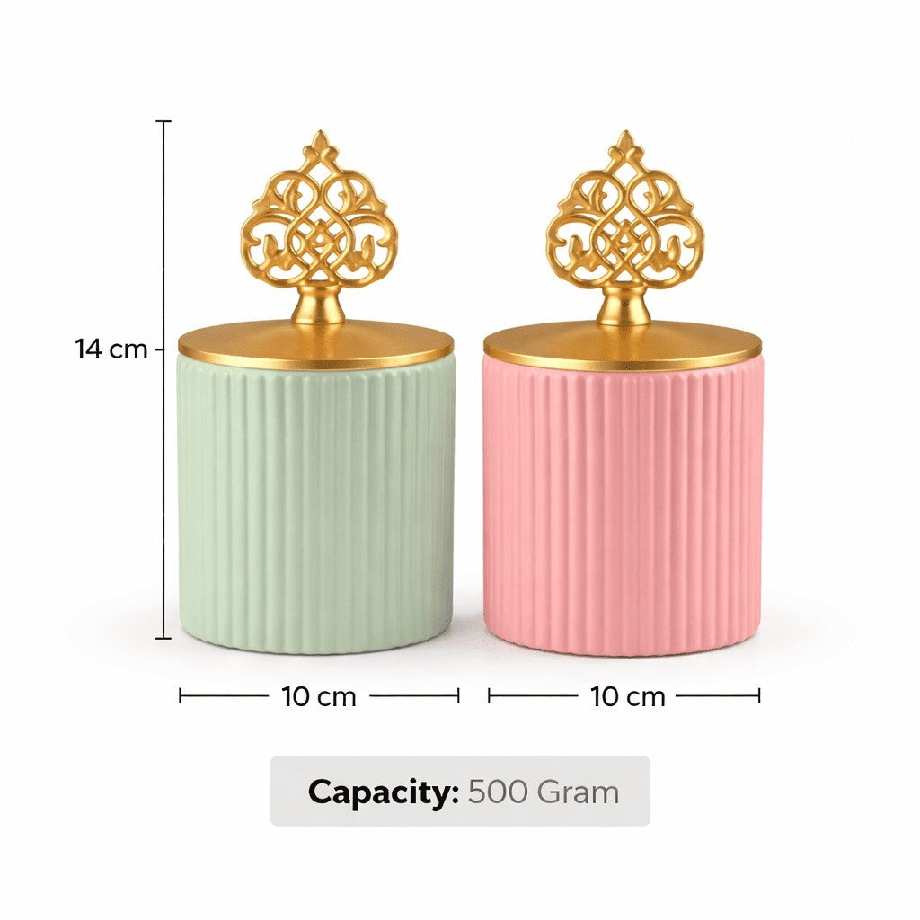 Ribbed Ceramic Jar | Arabesque Lid | 2 Colors — Castle Crafts