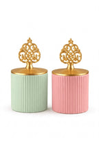 Ribbed Ceramic Jar | Arabesque Lid | 2 Colors — Castle Crafts