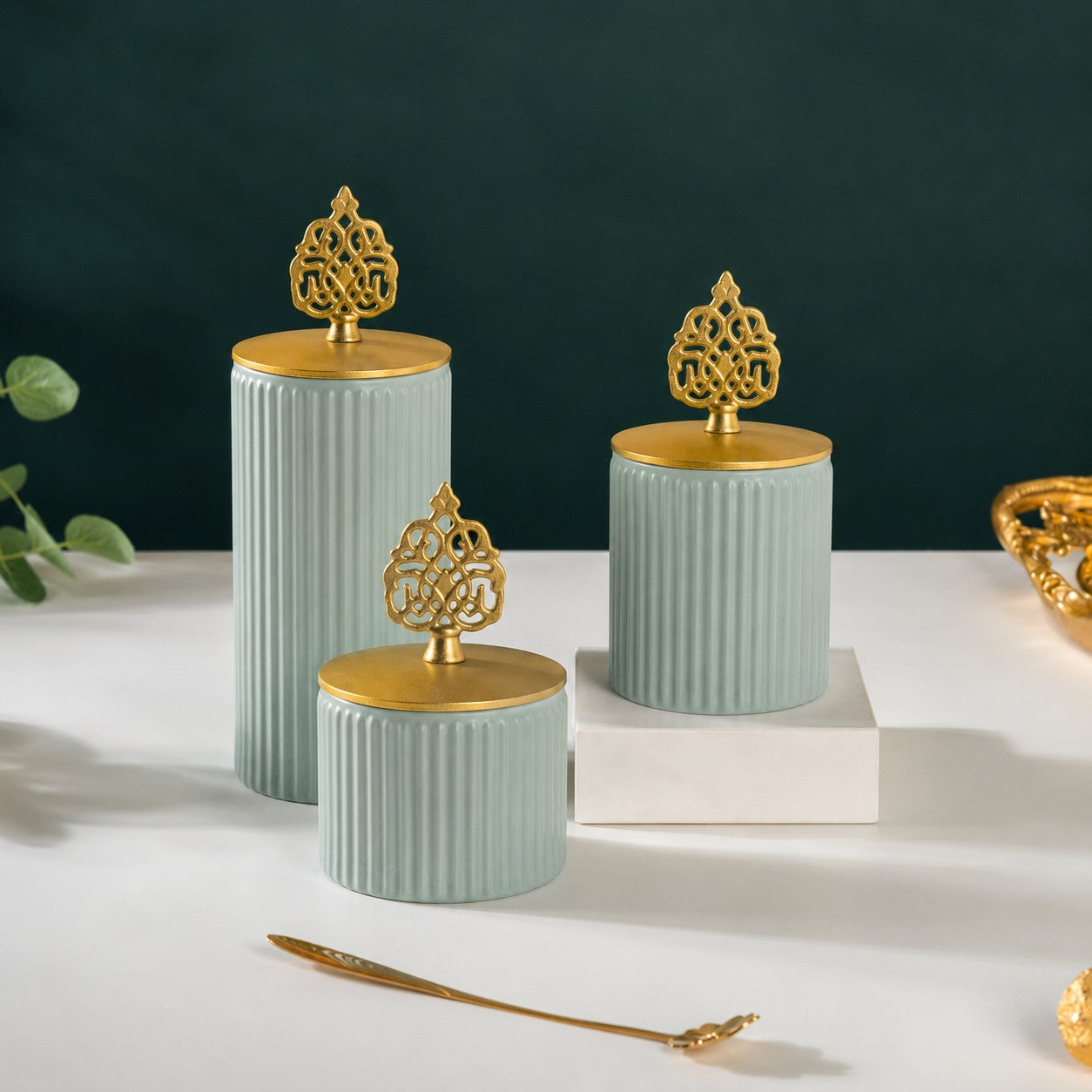Ribbed Ceramic Jar | Filigree Lid | 3 Sizes — Castle Crafts