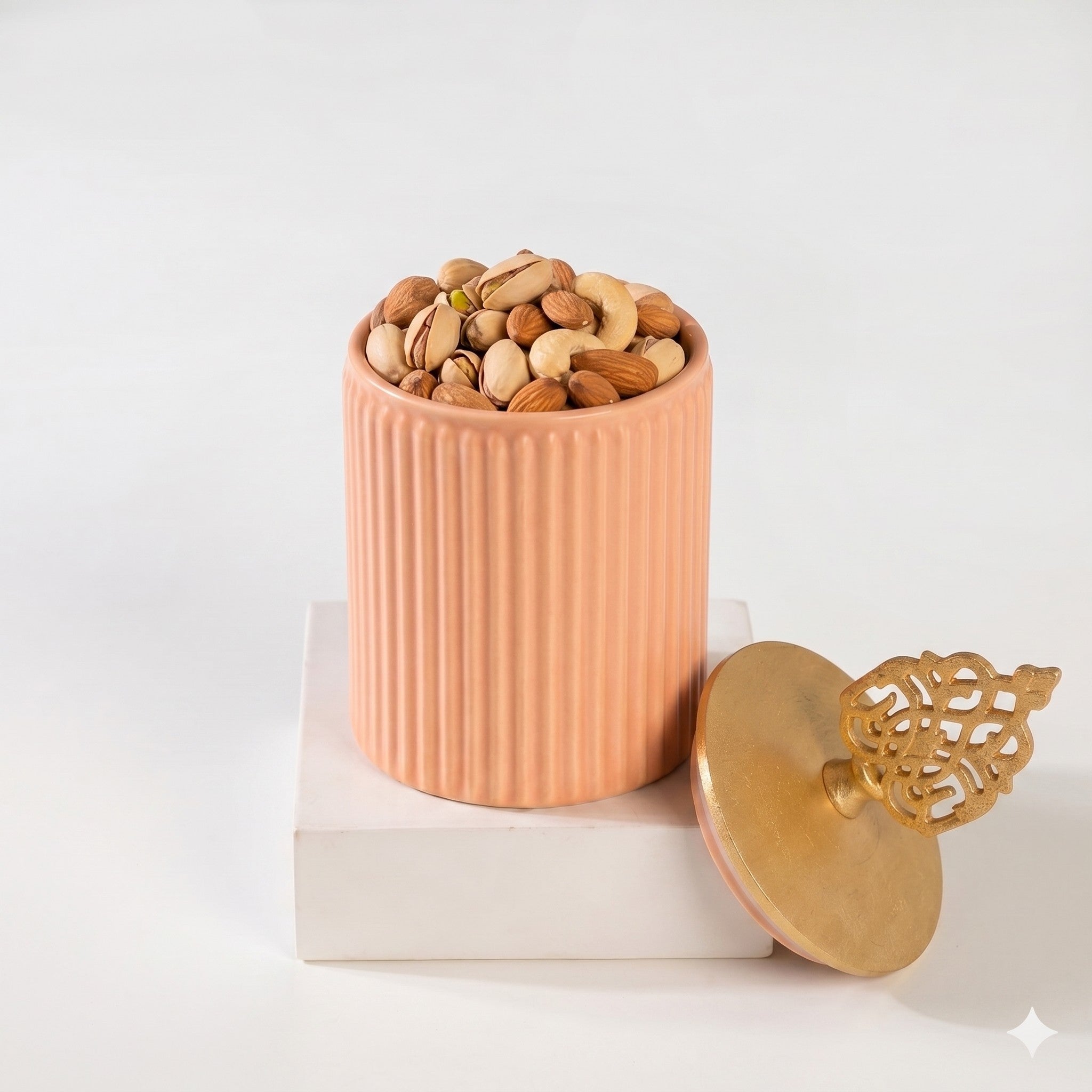 Ribbed Ceramic Jar | Filigree Lid | 3 Sizes — Castle Crafts