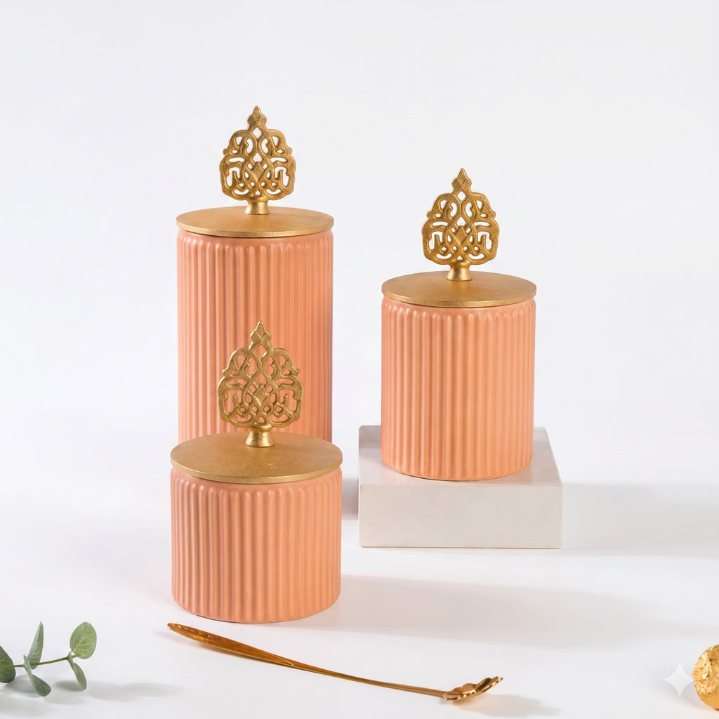 Ribbed Ceramic Jar | Filigree Lid | 3 Sizes — Castle Crafts