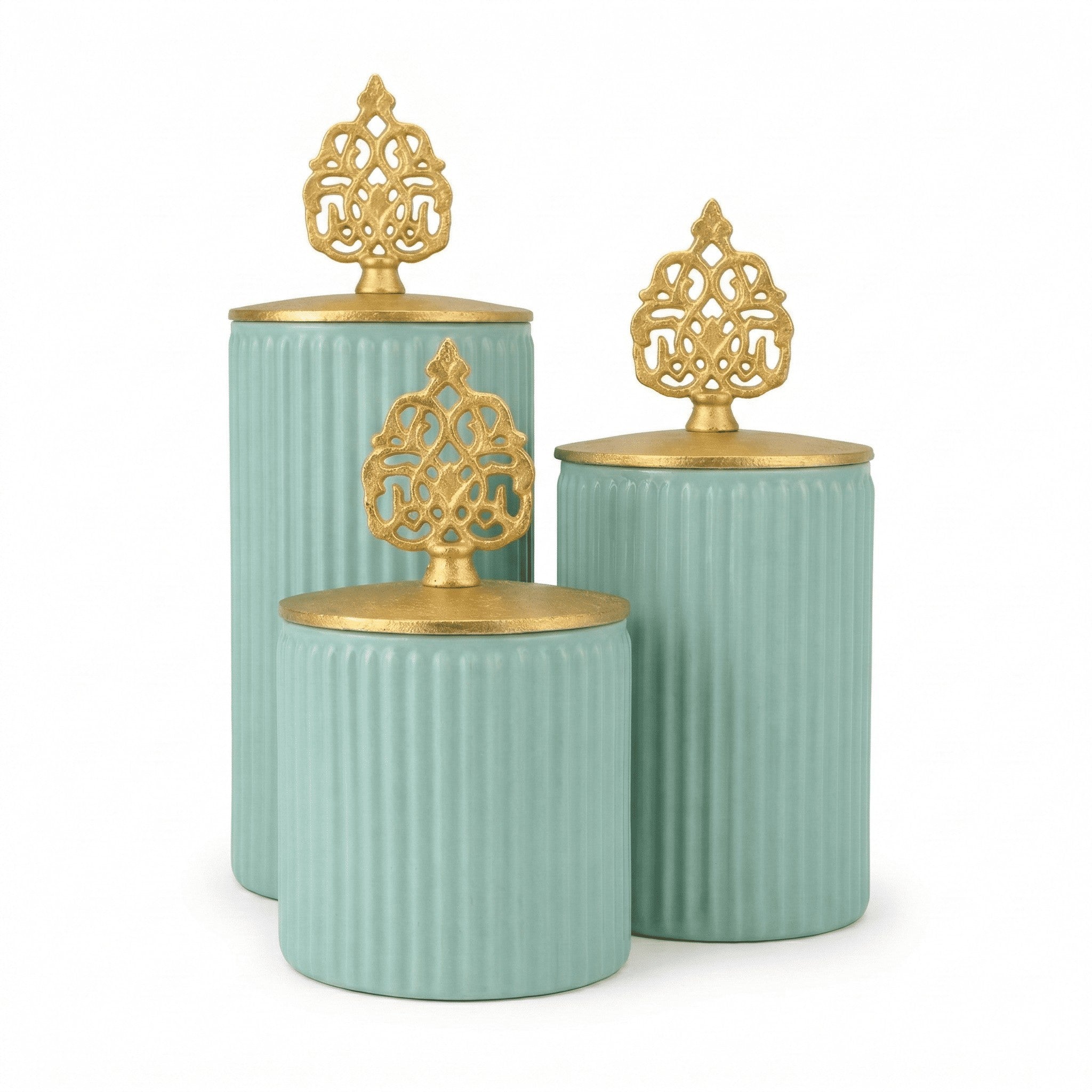 Ribbed Ceramic Jar | Filigree Lid | 3 Sizes — Castle Crafts