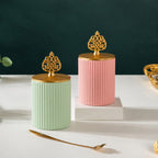 Ribbed Ceramic Jar | Arabesque Lid | 2 Colors — Castle Crafts