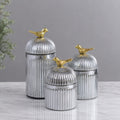 Ribbed Glass Bird Jar | Gold Finial | 3 Sizes — Castle Crafts