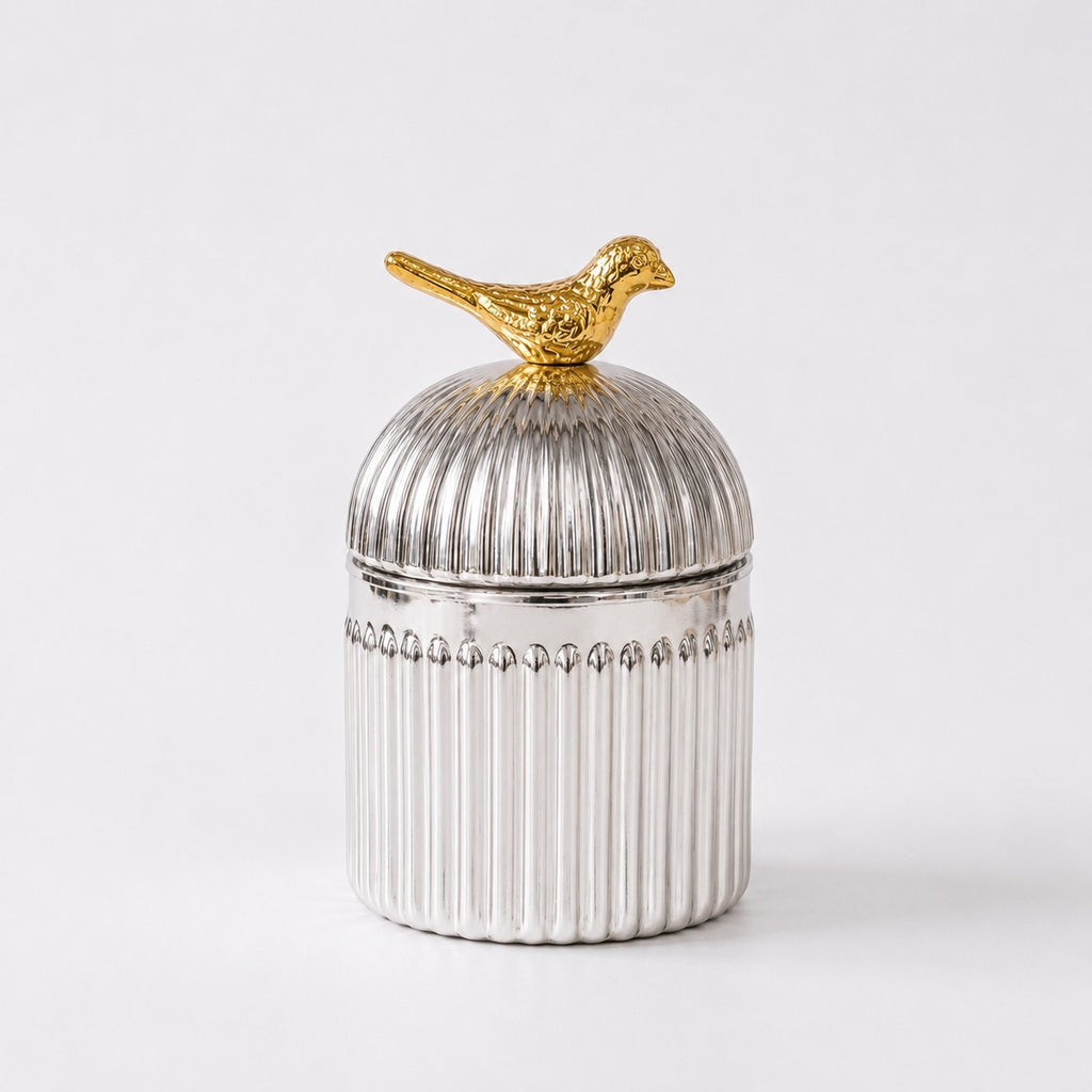 Ribbed Glass Bird Jar | Gold Finial | 3 Sizes — Castle Crafts