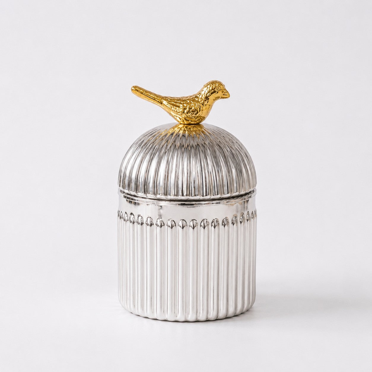 Ribbed Glass Bird Jar | Gold Finial | 3 Sizes — Castle Crafts