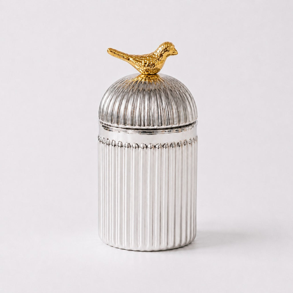 Ribbed Glass Bird Jar | Gold Finial | 3 Sizes — Castle Crafts