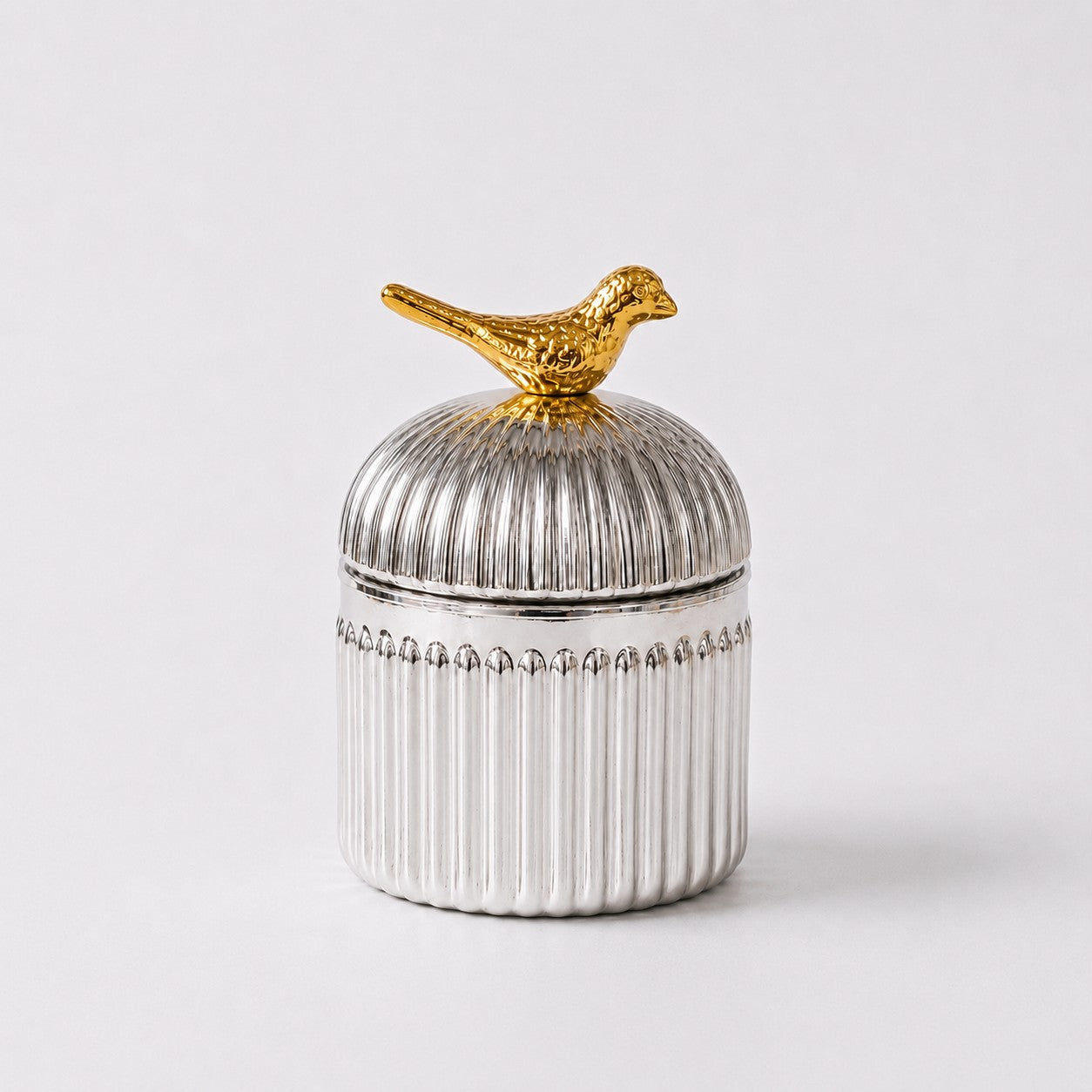 Ribbed Glass Bird Jar | Gold Finial | 3 Sizes — Castle Crafts