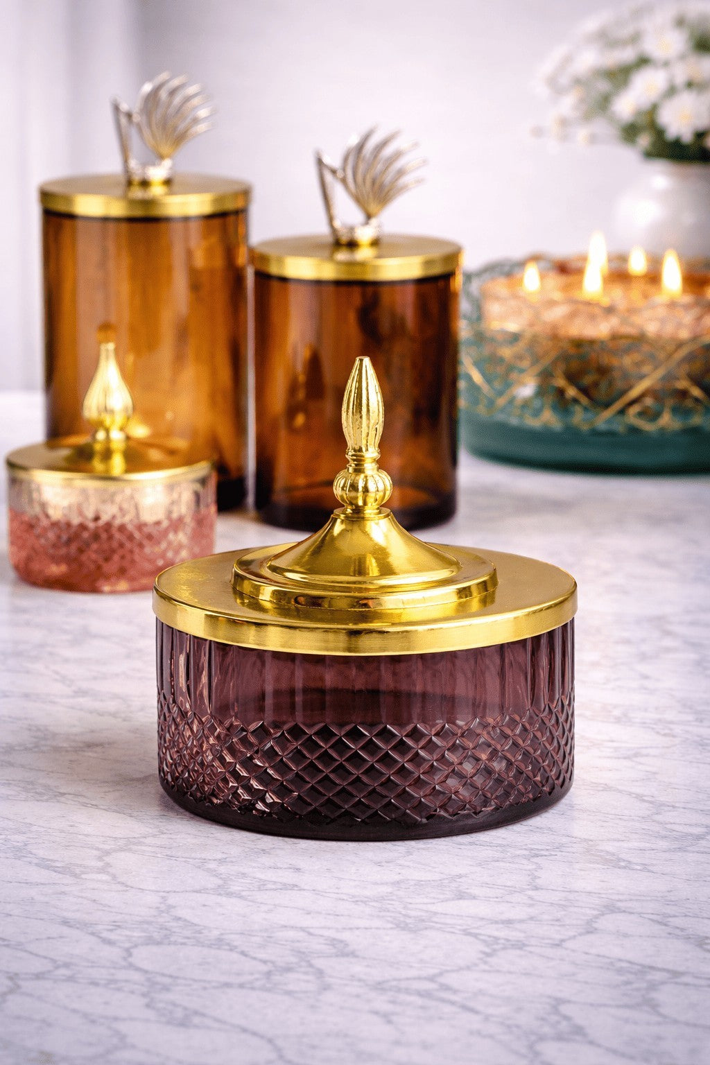 Diamond Cut Purple Glass Jar — Castle Crafts
