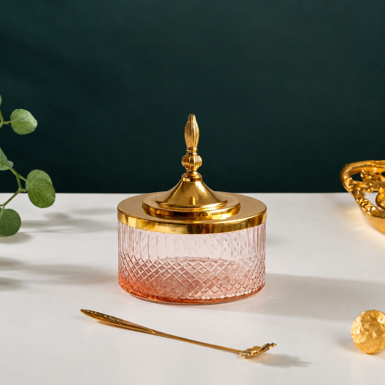 Diamond Cut Pink Glass Jar — Castle Crafts