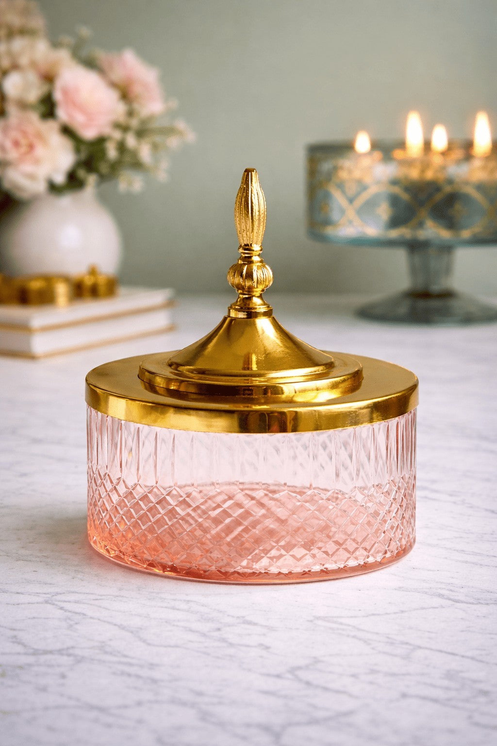 Diamond Cut Pink Glass Jar — Castle Crafts
