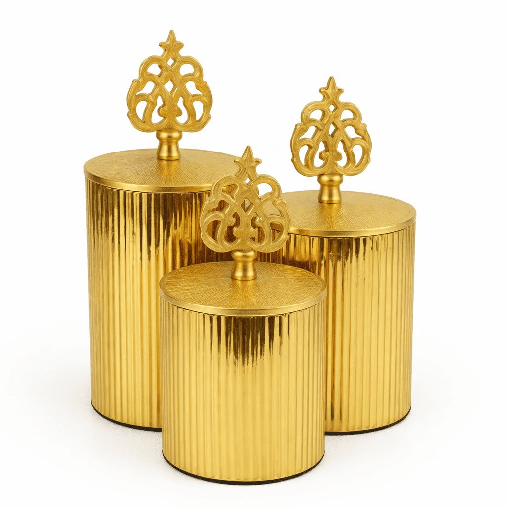 Ribbed Metal Jar | Filigree Lid | 3 Sizes — Castle Crafts