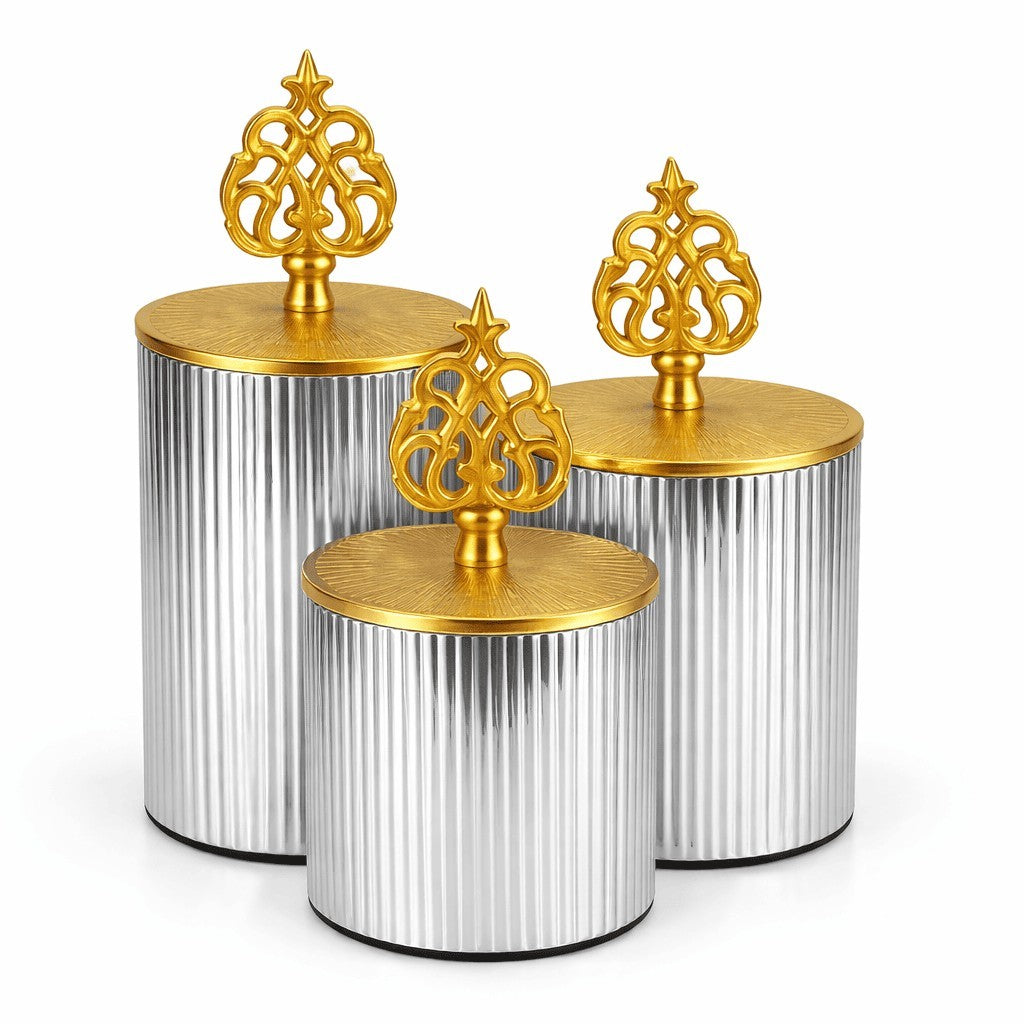 Ribbed Metal Jar | Filigree Lid | 3 Sizes — Castle Crafts