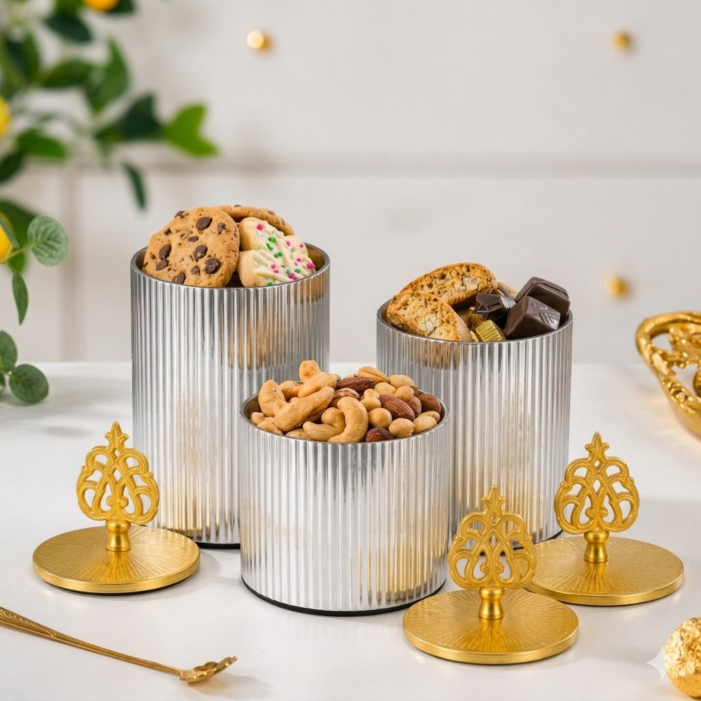 Ribbed Metal Jar | Filigree Lid | 3 Sizes — Castle Crafts