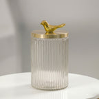 Ribbed Glass Jar | Gold Bird Lid | 3 Sizes — Castle Crafts