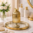Gold Footed Glass Jar | Bird Dome Lid — Castle Crafts