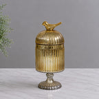 Gold Footed Glass Jar | Bird Dome Lid — Castle Crafts