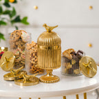 Gold Footed Glass Jar | Bird Dome Lid — Castle Crafts