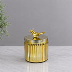 Gold Amber Ribbed Glass Jar | Bird Lid | 2 Sizes — Castle Crafts