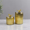 Gold Amber Ribbed Glass Jar | Bird Lid | 2 Sizes — Castle Crafts
